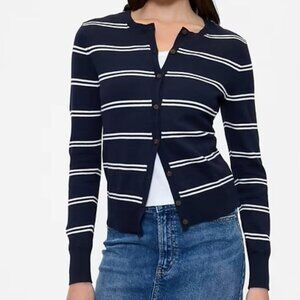 Gap Stripe Cardigan SZ L Navy Blue & White